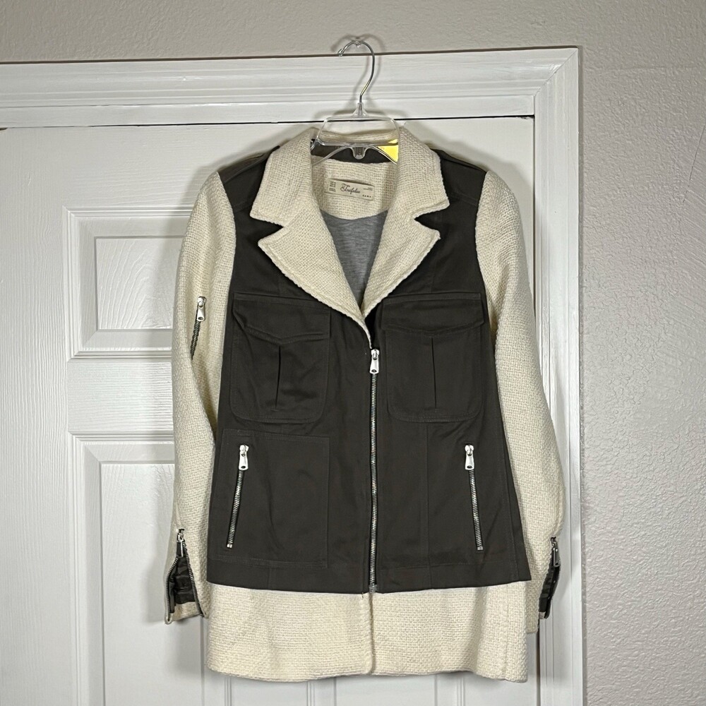 Zara Trafaluc Jacket Hybrid Womens XS Safari Bomber Tweed Biker Zip Cuff Pockets